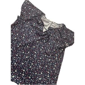 SIMPLE FUN Blue Floral Boho Blouse Ruffled Sleeves Women's LARGE